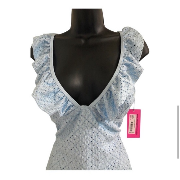 Betsey Johnson Clear sky blue 1piece Ruffle strap eyelet Swimsuit size small new - Picture 14 of 16